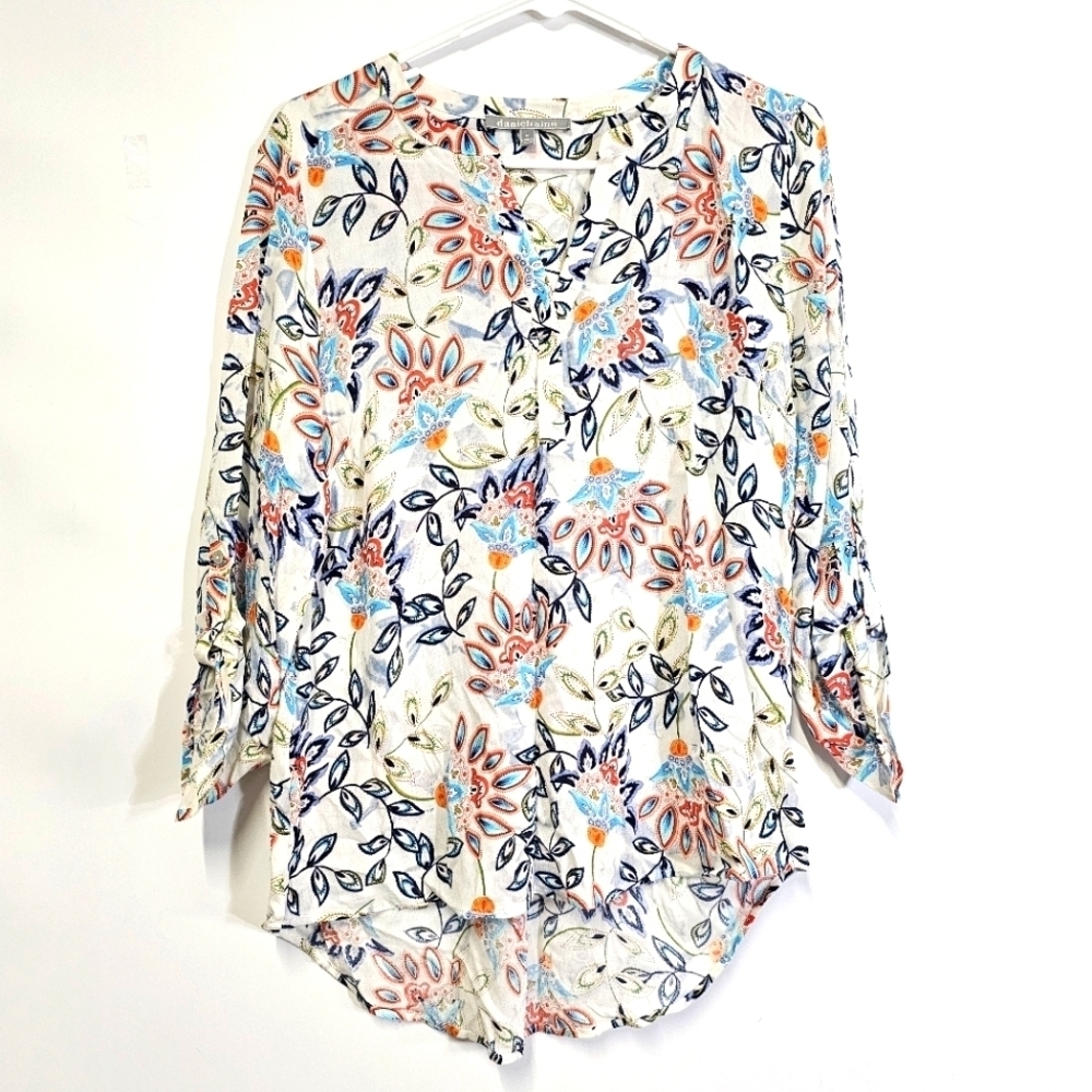 Daniel Rainne Pastel Paisley Floral 3/4 Sleeves Casual Office Medium Top - Picture 1 of 12